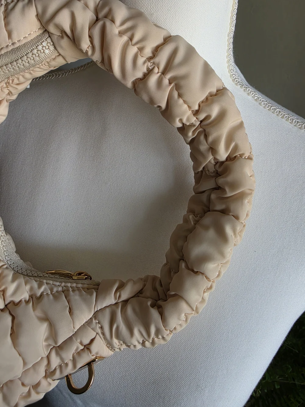 Urban Expressions Small Nylon Quilted Crescent Hobo - Cream - Picture 10 of 12